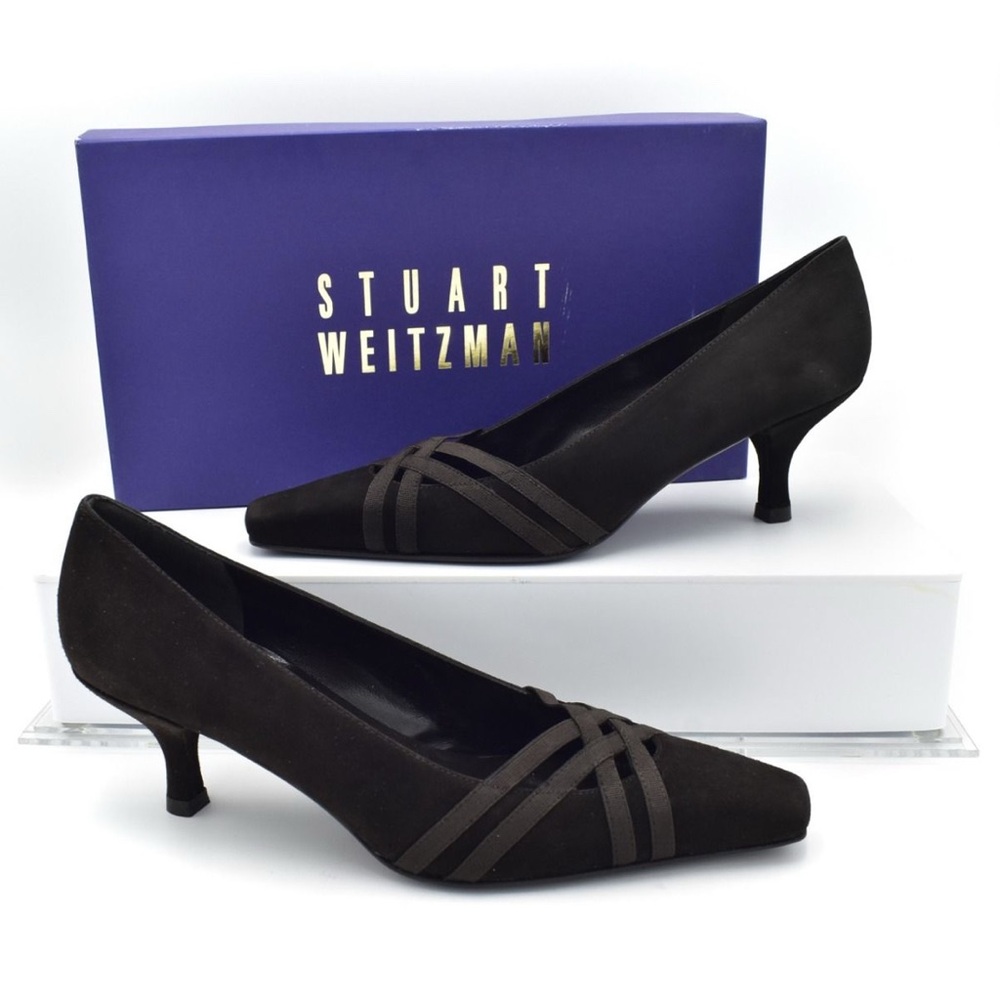 Vintage Stuart Weitzman Brown Suede Heels Gilmore girls inspired kitten heels - Picture 3 of 3
